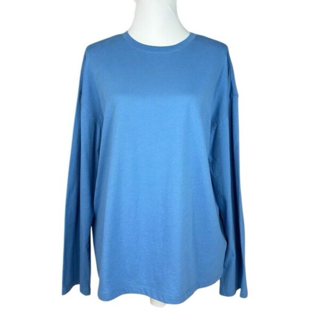 Everlane Womens Relaxed Long Sleeve Organic Crew Tee‎ Bluebell Blue Medium New